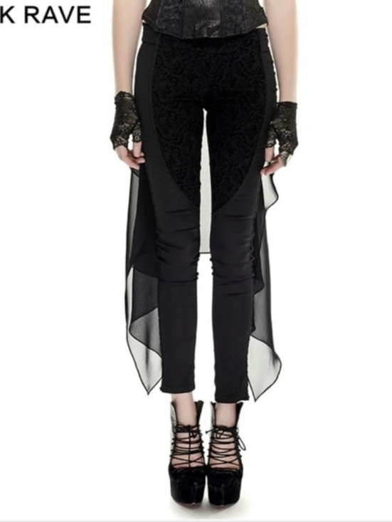 Punk Rave Pants - 2X/XL Punk Rave Abso Vamp Black Velvet-Panel Skinny Pants with Sheer Drape